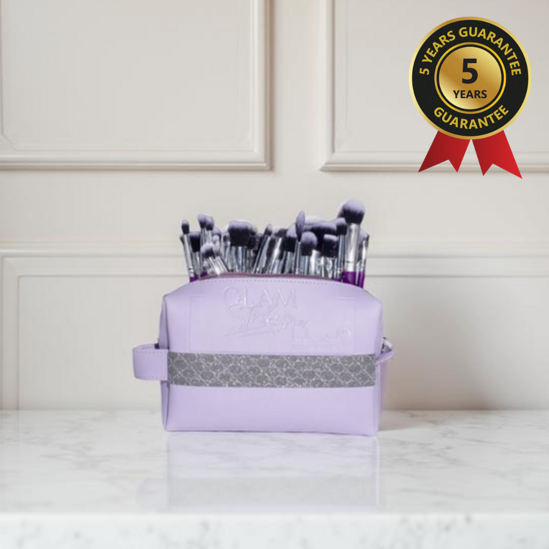 Glamstrokes 32 Pcs Budget friendly Brush Set (Lavender) with Rose Pink Makeup Glitter