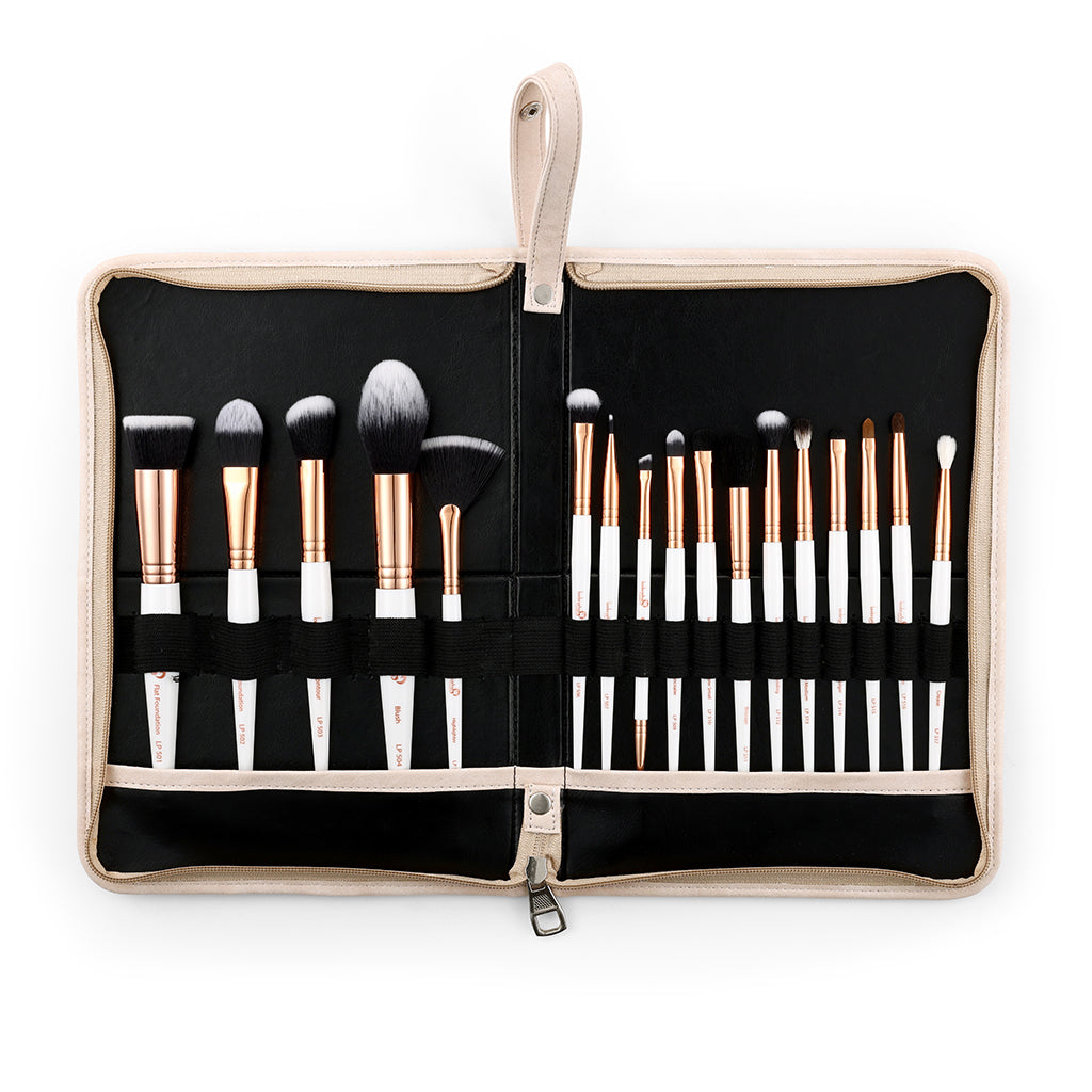 GLAMSTROKES BRUSH SET 17 PCS – ROSE GOLD with Face Sheet Mask